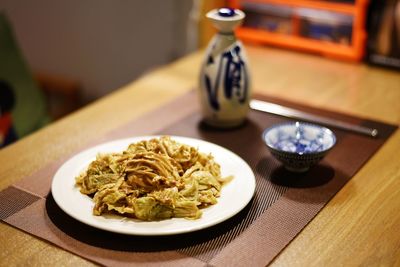 Close-up of food in plate on table