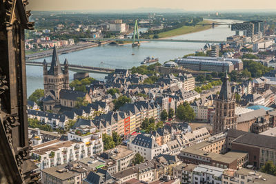 High angle view of buildings in city