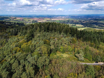 High angle view of trees on landscape against sky
