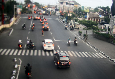 High angle view of traffic on city street