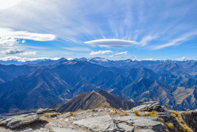 Scenic view of snowcapped mountains against sky