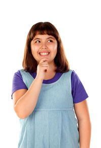 Portrait of a smiling young woman over white background