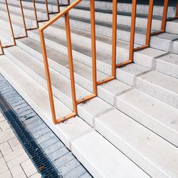 High angle view of railing on steps by street