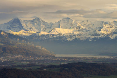 Scenic view of mountains against sky during sunset