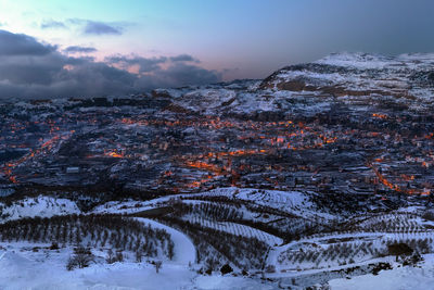 Aerial view of townscape against sky