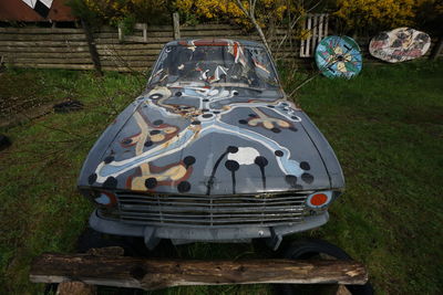 High angle view of shopping cart in park