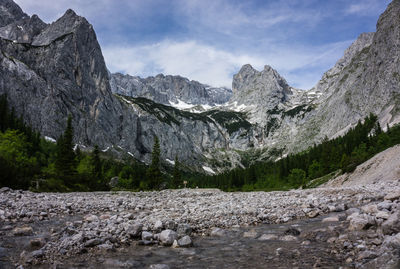 Scenic view of rocky mountains against sky