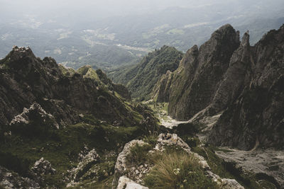 High angle view of valley and mountains