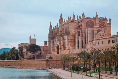 Side view of cathredral of santa maria, palma de mallorca, spain