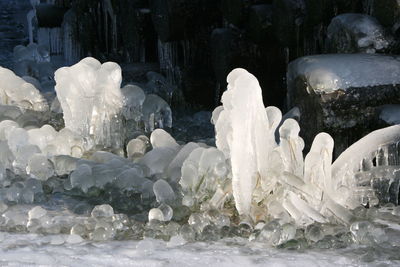 Close-up of snow on rocks