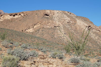 Low angle view of mountain against clear sky