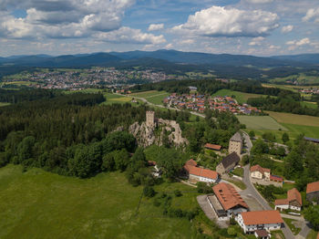 High angle view of townscape against sky