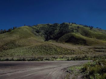 Scenic view of landscape against clear blue sky