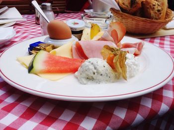 Close-up of food served in plate