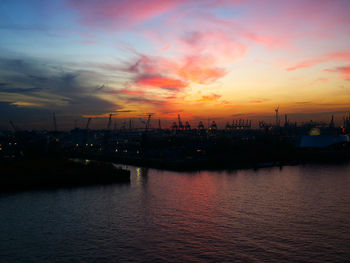 Scenic view of river against sky during sunset