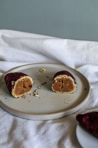 Close-up of dessert in plate on table