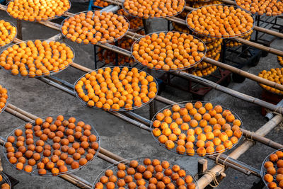 High angle view of fruits for sale at market stall