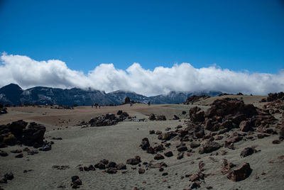 Scenic view of desert against blue sky