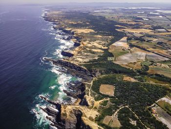 High angle view of land and sea