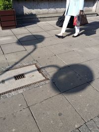 Low section of woman standing on footpath