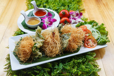 High angle view of food on table