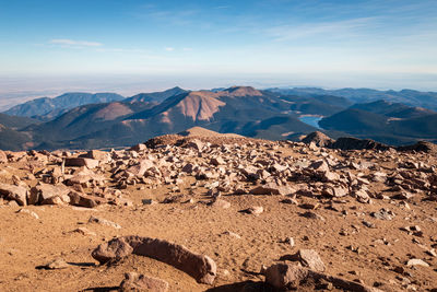 Scenic view to colorado landscape in direction southwest seen from top of pikes peak against sky