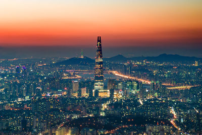 Illuminated cityscape at night