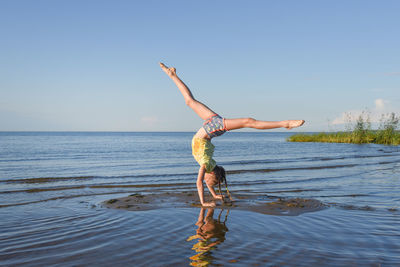 Sports activities in the summer outdoors on the bay