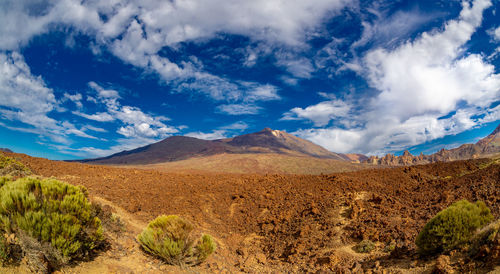 Teide national park on tenerife and view on volcanic landscapes, canary islands, spain