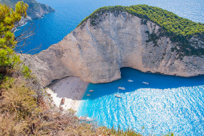 High angle view of rocks on beach