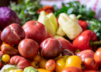 Different colors, shapes and types of vegetables prepared for home canning