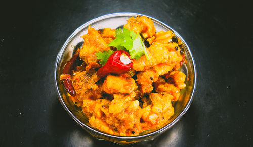High angle view of food served in bowl