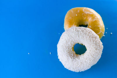 Close-up of bread against blue background