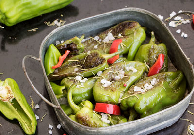 High angle view of chopped vegetables in bowl