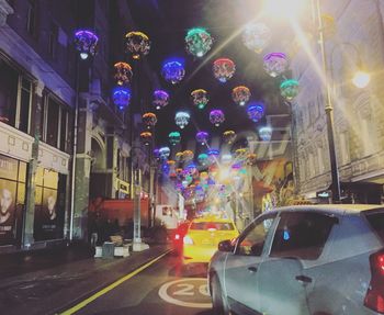 View of city street at night