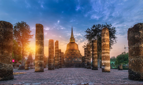 Sukhothai historical park, the old town of thailand, at twilight