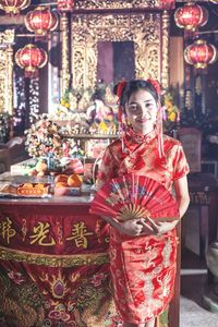 Portrait of girl against temple