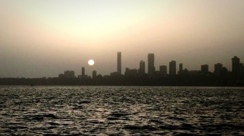 City skyline at sunset