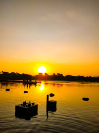 Scenic view of lake against sky during sunset