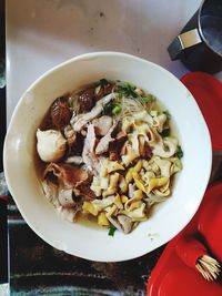 High angle view of meal served in bowl