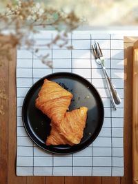 High angle view of breakfast on table