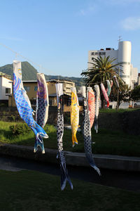 Clothes drying on clothesline against sky