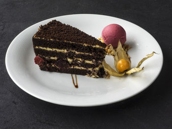 High angle view of dessert in plate on table