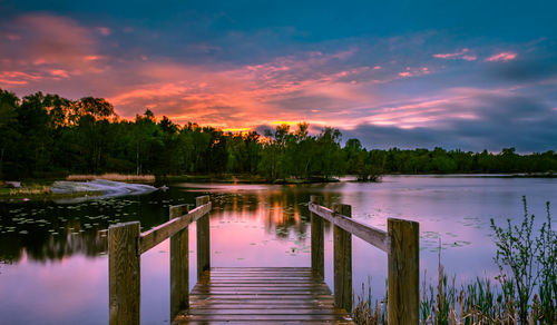 Scenic view of lake against sky during sunset