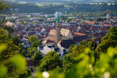 High angle view of townscape against sky