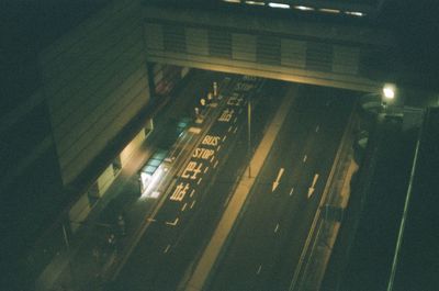 Aerial view of city street at night