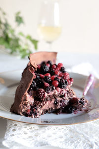 Close-up of cake in plate on table