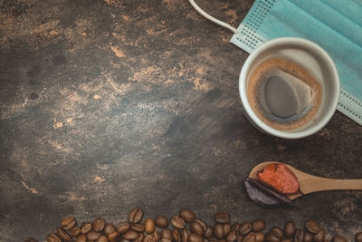 High angle view of coffee on table