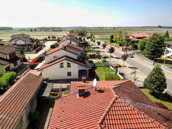 High angle view of townscape against sky