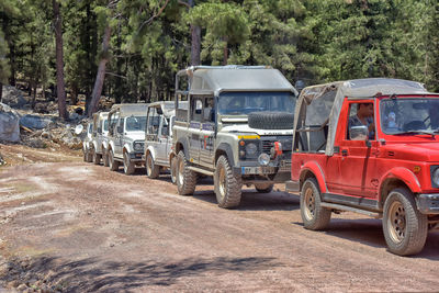 View of vehicles on road along trees